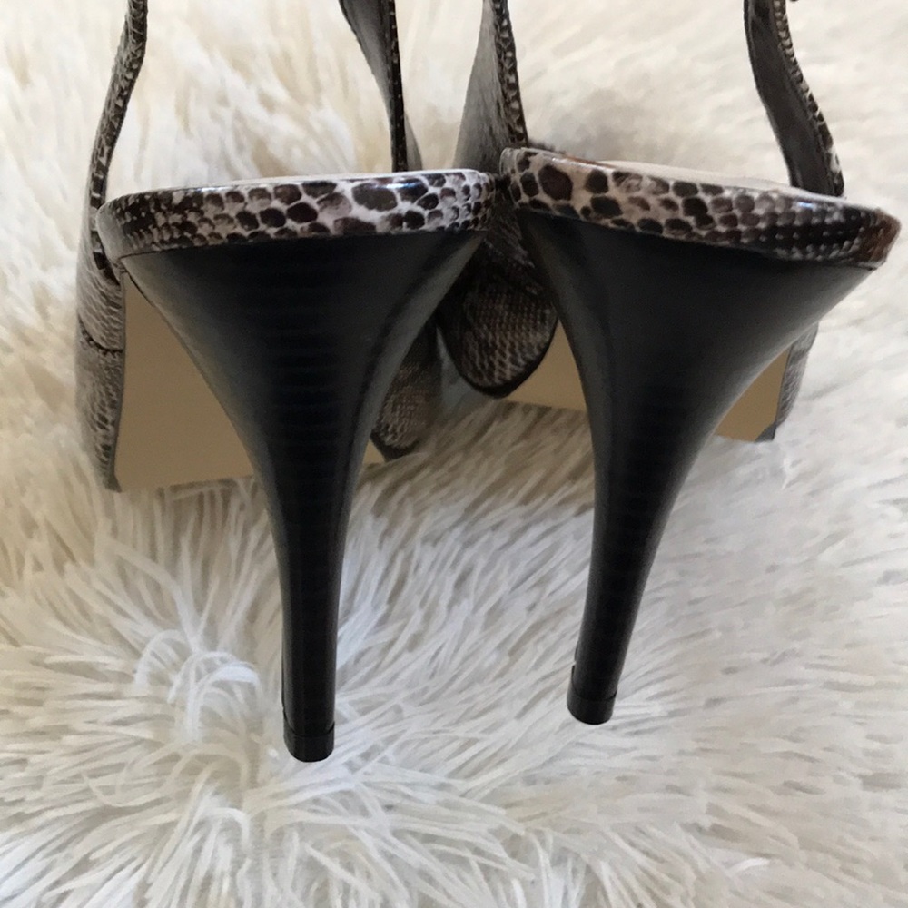 Open Toe Snakeskin Adjustable Slingback Heels - image 3